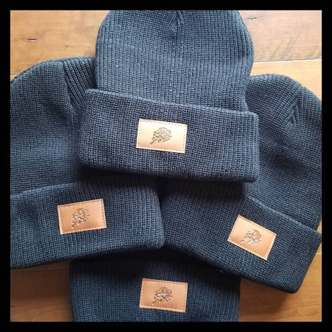 Black Ram Rib Knit Cuffed Beanie